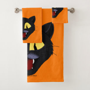 Halloween Black Cat Bath Towel Set