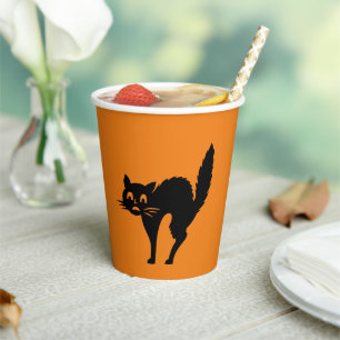 Halloween black cat black and orange spooky paper cups