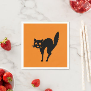 Halloween black cat black orange spooky paper napkin