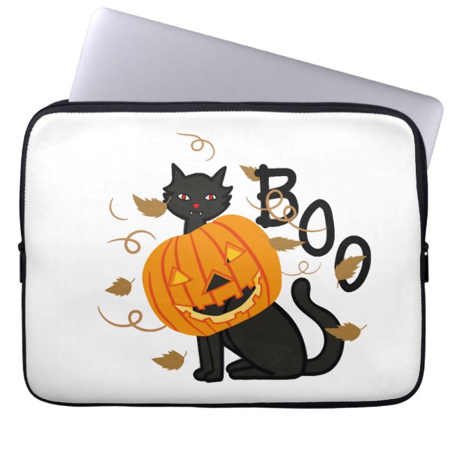 Halloween Black cat Boo Laptop Sleeve (Front)