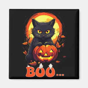 Halloween Black Cat Boo Spooky Y Cat Ghost Pumpkin Magnet