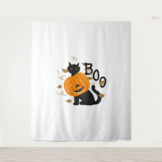Halloween Black cat Boo Tapestry (Front)