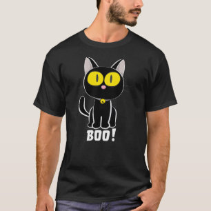 Halloween Black Cat Boo Yellow Eyes T-Shirt