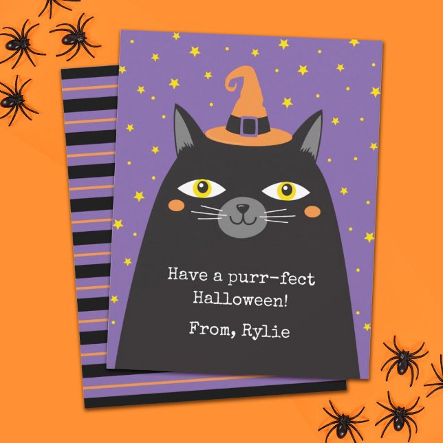 Halloween Black Cat Card (A cute Halloween kids school classroom card. Perfect for handing out at school.)