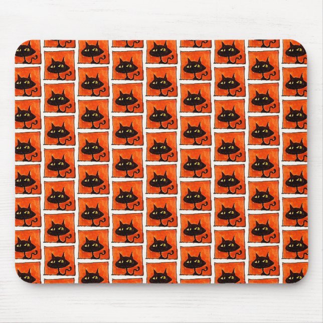 Halloween Black Cat Cartoon Computer Mouse Pad (Front)