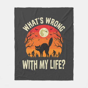 Halloween Black Cat Cemetery Horror Graphic Fleece Blanket