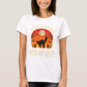 Halloween Black Cat Cemetery Horror Graphic T-Shirt
