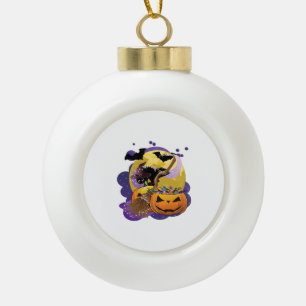 Halloween black cat ceramic ball christmas ornament