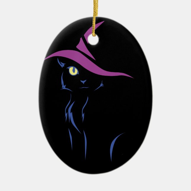 Halloween Black Cat Ceramic Ornament (Front)