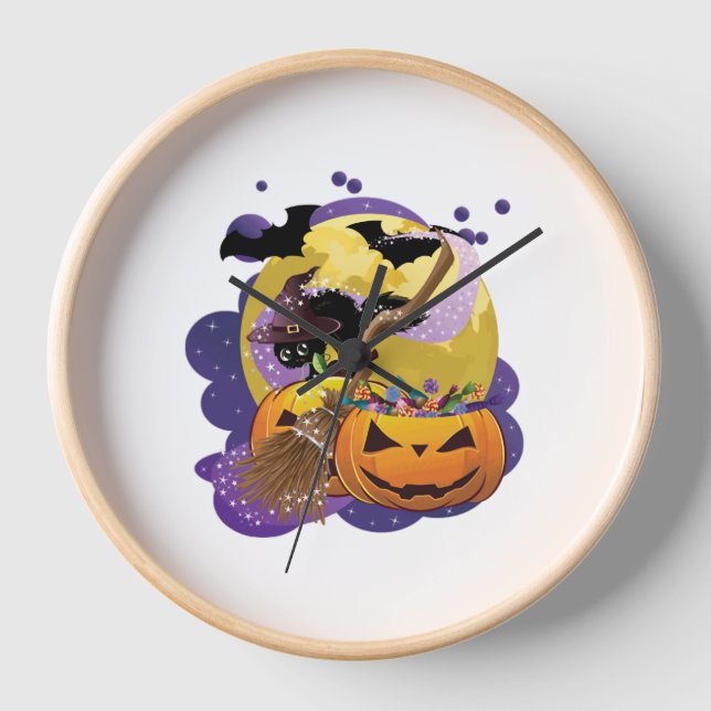 Halloween black cat clock (Front)