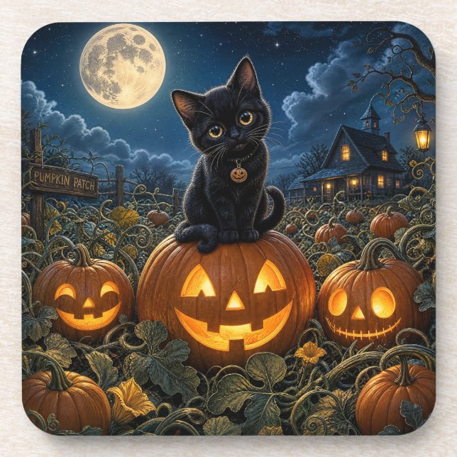 Halloween Black Cat Coaster (Front)