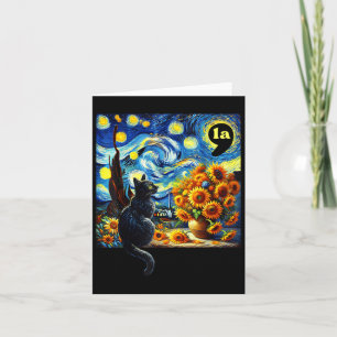 Halloween Black Cat Comma La Starry Night Art Kama Card