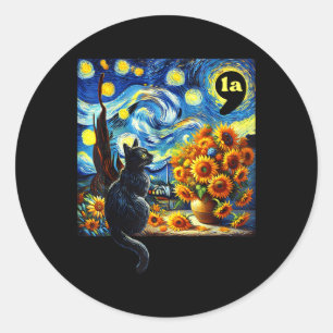 Halloween Black Cat Comma La Starry Night Art Kama Classic Round Sticker