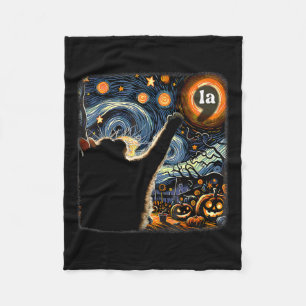 Halloween Black Cat Comma La Starry Night Art Kama Fleece Blanket