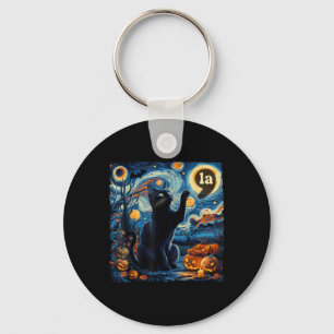 Halloween Black Cat Comma La Starry Night Art Kama Key Ring