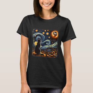 Halloween Black Cat Comma La Starry Night Art Kama T-Shirt