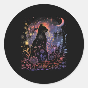 Halloween Black Cat Costume Mystical Cat Lover Wom Classic Round Sticker