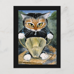 Halloween black cat costume postcard