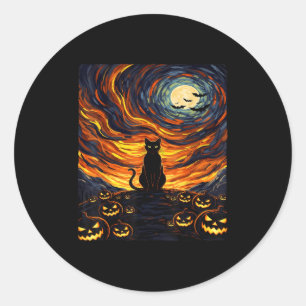 Halloween Black Cat Costume Van Gogh Starry Night  Classic Round Sticker