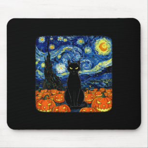 Halloween Black Cat Costume Van Gogh Starry Night Mouse Pad