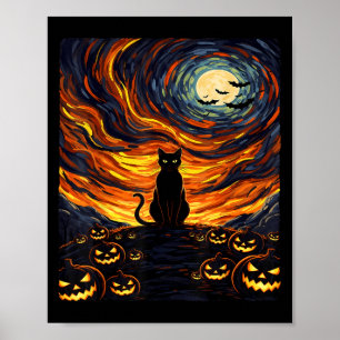 Halloween Black Cat Costume Van Gogh Starry Night  Poster