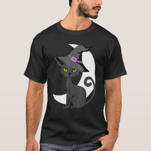 Halloween Black Cat Costume Witch Hat & Moon Men W T-Shirt