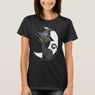 Halloween Black Cat Costume Witch Hat & Moon Men W T-Shirt