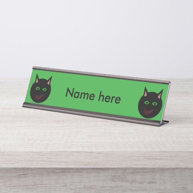 Halloween Black Cat Custom Desk Sign (Front)