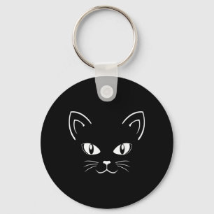 Halloween Black Cat Face _ Kitty Lover Key Ring