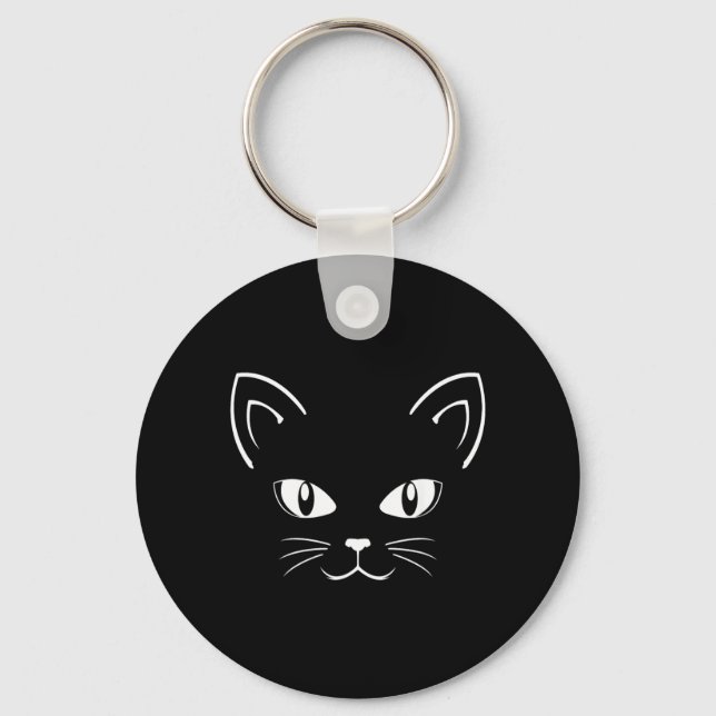 Halloween Black Cat Face _ Kitty Lover Key Ring (Front)