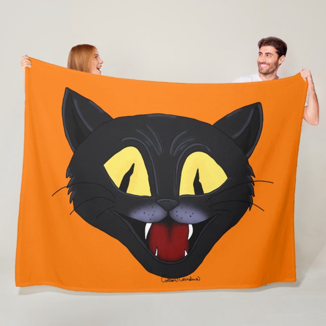 Halloween Black Cat Fleece Blanket (In Situ)
