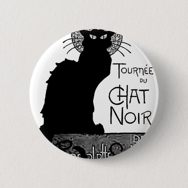 Halloween Black Cat French Words Chat Noir Text 6 Cm Round Badge (Front)
