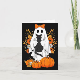 Halloween Black Cat Ghost Pumpkin Cute Fall Card