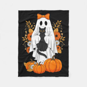 Halloween Black Cat Ghost Pumpkin Cute Fall Fleece Blanket