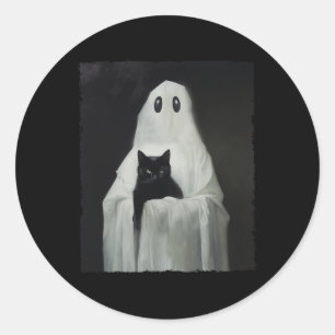 Halloween Black Cat Ghost Spooky Season Costume Classic Round Sticker