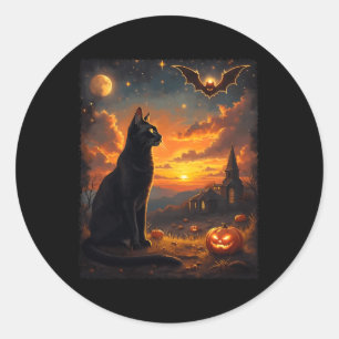 Halloween Black Cat Gothic Moon Scene Party Classic Round Sticker
