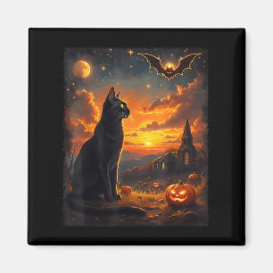 Halloween Black Cat Gothic Moon Scene Party Magnet