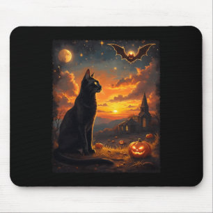 Halloween Black Cat Gothic Moon Scene Party Mouse Pad