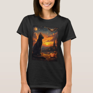 Halloween Black Cat Gothic Moon Scene Party T-Shirt