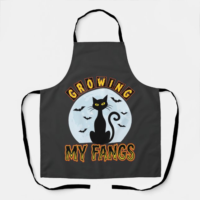 Halloween Black Cat Growing My Fangs Design Apron (Front)