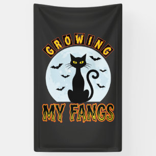 Halloween Black Cat Growing My Fangs Design Banner