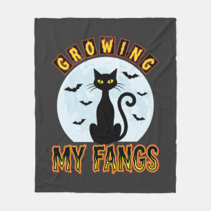 Halloween Black Cat Growing My Fangs Design Fleece Blanket