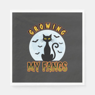 Halloween Black Cat Growing My Fangs Design Napkin