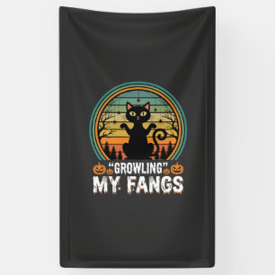Halloween Black Cat Growling My Fangs Retro Design Banner