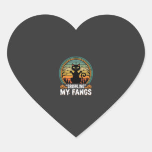 Halloween Black Cat Growling My Fangs Retro Design Heart Sticker