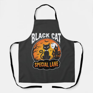 Halloween Black Cat Haunted House Moon Design Apron