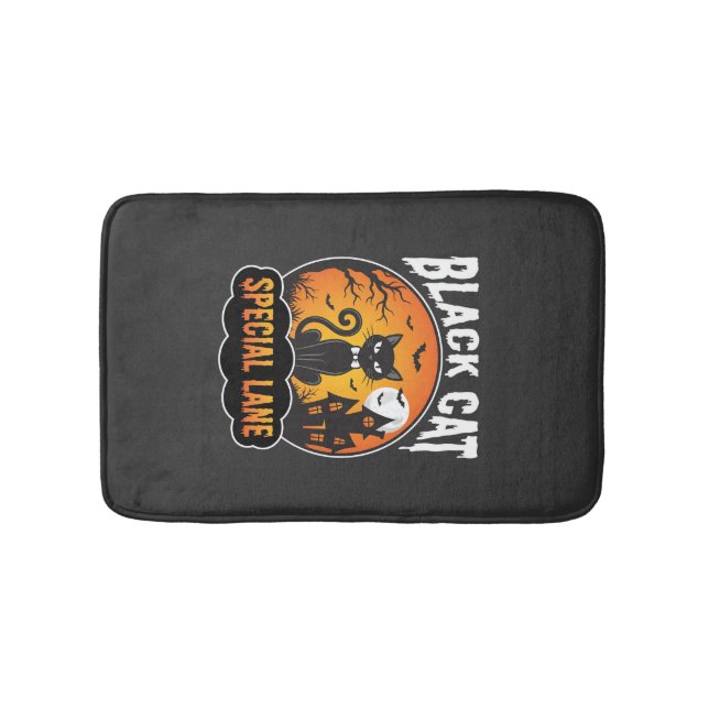 Halloween Black Cat Haunted House Moon Design Bath Mat (Front)