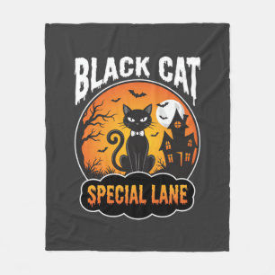 Halloween Black Cat Haunted House Moon Design Fleece Blanket