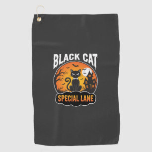 Halloween Black Cat Haunted House Moon Design Golf Towel