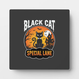 Halloween Black Cat Haunted House Moon Design Plaque